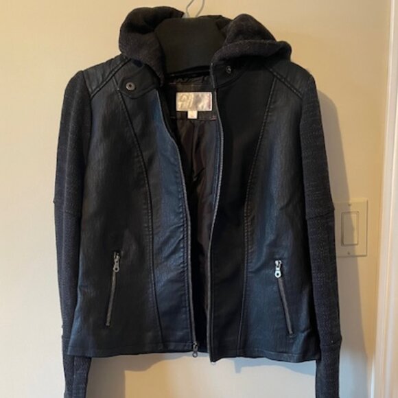 Xhilaration Black Faux Leather and Sweater Jacket Women- Size L - NWOT - Picture 1 of 14